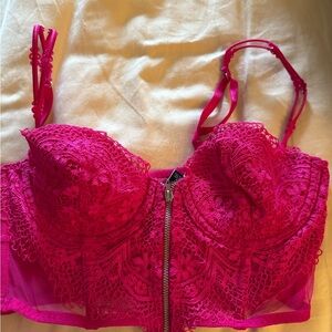 Victoria's Secret Bright Pink Lace Zip Bralette